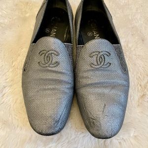 Chanel silver loafers 38